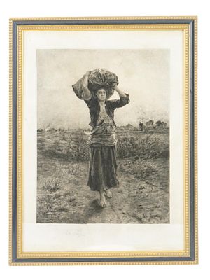 ANTIQUE FRENCH ENGRAVING BY JULES BRETON SIGNED. Jules Adolphe Aime Louis Breton, French, 1827