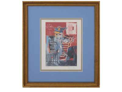 JEAN MICHEL BASQUIAT PENCIL SIGNED PRINT LA HARA. La Hara chromolithograph print on paper after