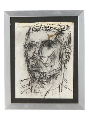 AFTER ALBERTO GIACOMETTI PORTRAIT CHARCOAL PAINTING. After Alberto Giacometti, Swiss, 1901 to