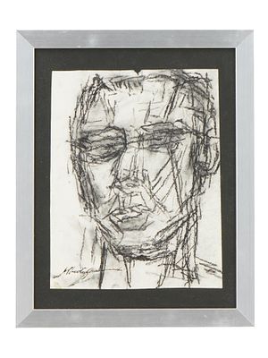AFTER ALBERTO GIACOMETTI PORTRAIT CHARCOAL PAINTING. After Alberto Giacometti, Swiss, 1901 to