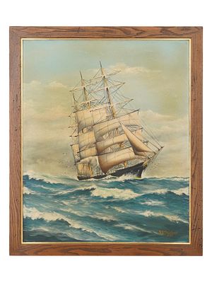 MID CENTURY OIL PAINTING SEASCAPE BY GABRIELSEN. A mid century oil on canvas painting depicting