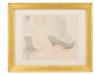 FRANZ LIST GERMAN FEMALE NUDE COLOR PENCIL DRAWING. Franz List, German, 1898 to 1986, color