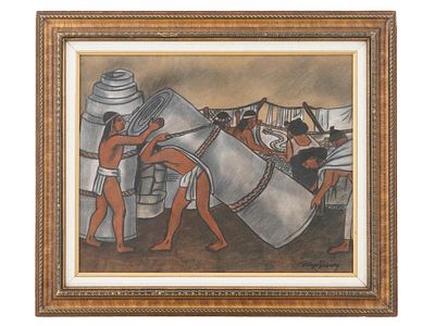AFTER DIEGO RIVERA MEXICAN MURALISM PASTEL PAINTING. Oil pastel on paper painting. After the