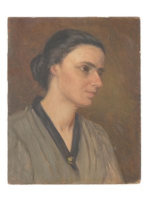 OIL ON BOARD FEMALE PORTRAIT PAINTING. An oil painting on board depicting a portrait of a woman.