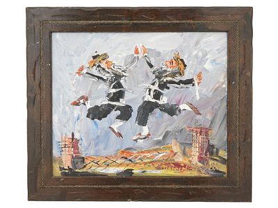MORRIS KATZ JUDAICA OIL ON BOARD PAINTING. Morris Katz, Polish-American, 1932 to 2010, oil on