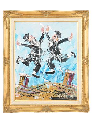 MORRIS KATZ JUDAICA OIL ON BOARD PAINTING. Morris Katz, Polish-American, 1932 to 2010, oil on