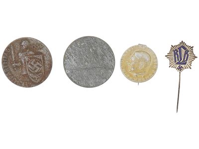 LOT OF FOUR WWII GERMAN NAZI THIRD REICH BADGES. A lot of four WWII German Nazi badges and pins. 