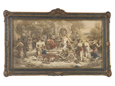 ANTIQUE HAND TINTED LITHOGRAPH EMANUEL OBERHAUSEN. An antique hand-tinted lithograph after an