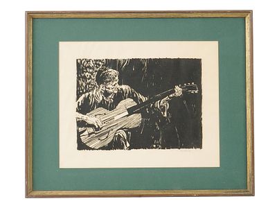 WOODCUT ART PRINT SIGNED KENNETH RILEY. A woodcut print, signed Kenneth Riley. The woodcut