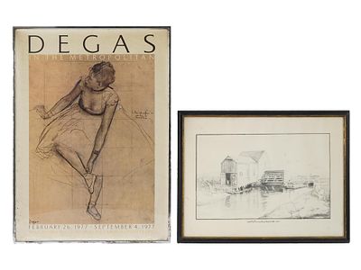 LOT OF EXHIBITION POSTER AFTER DEGAS PRINT SIGNED. A lot of two prints on paper. The first: a