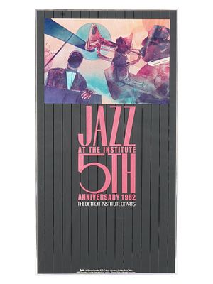 AMERICAN SIGNED POSTER BY ROMARE BEARDEN 1982. A vintage American signed Jazz at the Institute