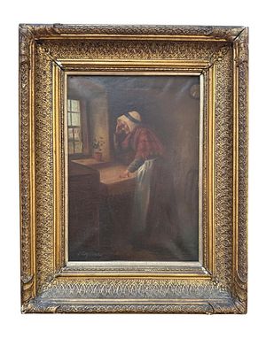ANTIQUE OIL PAINTING ON CANVAS BY TYNDELL MIDGLEY. Antique oil painting on canvas by James