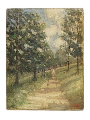 FOREST LANDSCAPE OIL PAINTING SIGNED. An oil on canvas painting depicting a forest landscape.