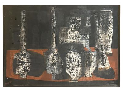 SIGNED GIORGIO MORANDI TEMPERA ON CANVAS PAINTING. A tempera on canvas painting signed Giorgio