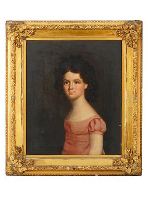 ANTIQUE EUROPEAN SCHOOL OIL PAINTING PORTRAIT OF A GIRL. An antique European School oil painting