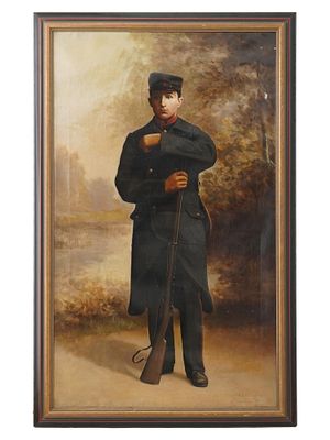 FRENCH PAINTING BY JEAN HANSSENS BELGIAN SOLDIER 1916. Jean Hanssens, French, 19th to 20th
