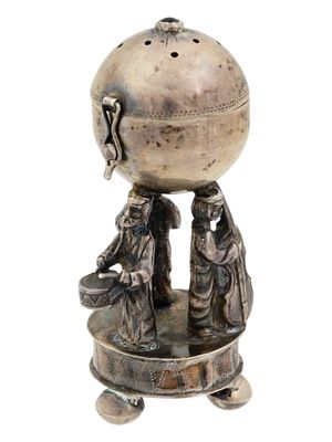 RUSSIAN SILVER JUDAICA FIGURAL SPICE BOX BESAMIN TOWER. A Russian silver figural spice box or
