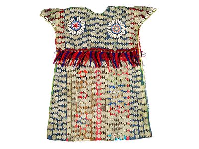 MOROCCAN JEWISH COINS SHELLS FABRIC DRESS FOR HOLIDAYS. A Moroccan Jewish dress, likely worn for
