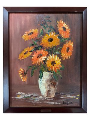 DAVID BURLIUK OIL STILL LIFE PAINTING WITH COA 1960. David Burliuk, Ukrainian, Russian, 1882 to 