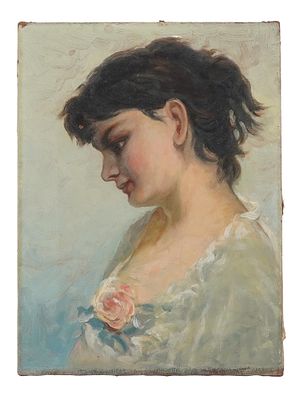 20TH CEN EUROPEAN SCHOOL FEMALE PORTRAIT OIL PAINTING. A 20th century European School oil 