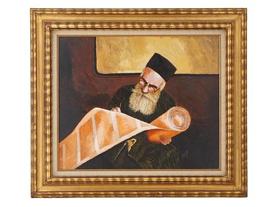 VINTAGE OIL JUDAICA PORTRAIT PAINTING BY J WOLF. A vintage oil on canvas Judaica portrait 