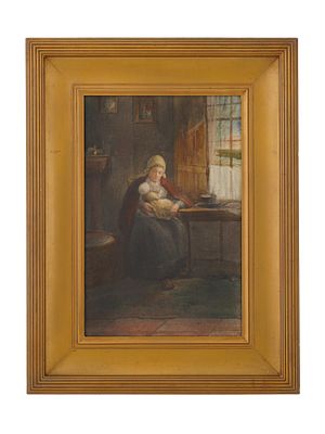 ANTIQUE LATE 19TH C WATERCOLOR GENRE PAINTING. An antique, late 19th century, watercolor on 
