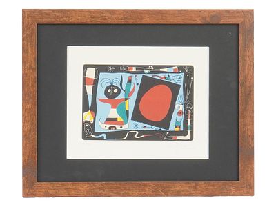 LIMITED EDITION COLOR LITHOGRAPH SIGNED JOAN MIRO. Color lithograph on paper, signed in pencil 