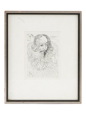 ETCHING OF CERVANTES BY SALVADOR DALI 1966. An etching of Cervantes by Salvador Dali, 1966. In 