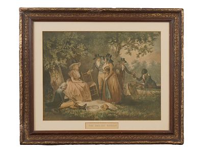 ENGLISH SCENE COLOR PRINT AFTER GEORGE MORLAND. A color offset print on paper, The Anglers 