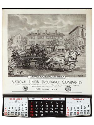 VTG 1956 NATIONAL UNION INSURANCE COMPANIES CALENDAR. A vintage calendar from National Union 