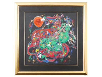 CHINESE COLOR LITHOGRAPH SIGNED TIEFENG JIANG. A color lithograph on paper, limited edition 