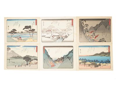 UTAGAWA HIROSHIGE JAPANESE LANDSCAPE WOODBLOCKS. A lot of 6 Utagawa Hiroshige color woodblock 