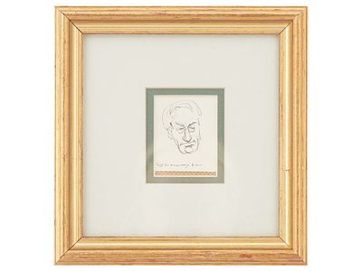 L.S. LOWRY BRITISH MALE PORTRAIT INK DRAWING. L.S. Lowry, British, 1887 to 1976, pen on paper 