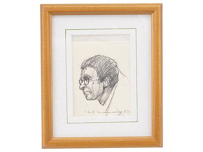 L.S. LOWRY BRITISH MALE PORTRAIT INK DRAWING. L.S. Lowry, British, 1887 to 1976, pen on paper 