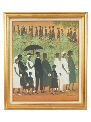 MID CENTURY PRINT ON CANVAS SIGNED ELLIS WILSON. A mid century print on canvas depicting a scene 