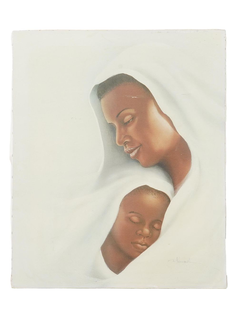 MODERN PRINT ON CANVAS SIGNED R. WOODRUM AFRICAN WOMAN. A modern print on canvas depicting a 