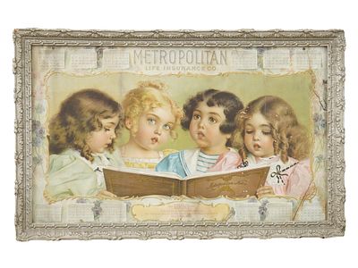 ANTIQUE METROPOLITAN LIFE 1898 CALENDAR PRINT FRAMED. A late 19th century calendar print 