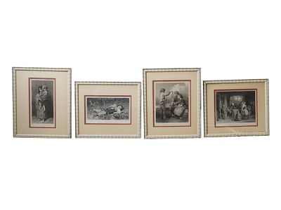 DORE MULREADY MICHETTI LEJEUNE 19TH C ENGRAVINGS. A lot of 4 antique late 19th-century genre 
