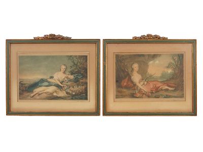 ANTIQUE FRENCH ENGRAVINGS BY JEAN MARC NATTIER. A lot of two antique French engravings with lady 