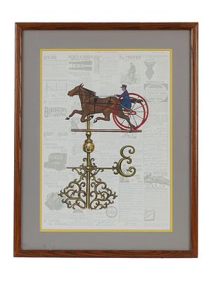 HAND COLORED LITHOGRAPH AFTER DAVID GROSE FRAMED. A hand colored lithograph on newspaper 