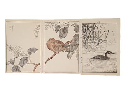 ANTIQUE JAPANESE WOODBLOCK PRINTS BUNREI AND KEINEN. A group of three antique Japanese woodblock 