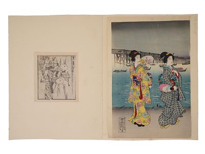 ANTIQUE JAPANESE WOODBLOCK PRINTS KATSUSHIKA HOKUSAI. A group of antique Japanese woodblock 