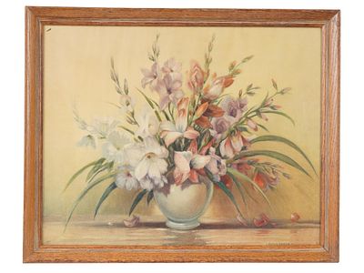 FLORAL STILL LIFE LITHOGRAPH AFTER GUSTAVE WIEGAND. An offset lithograph on paper depicting a 