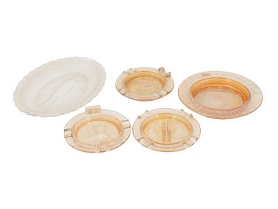 EARLY AMERICAN PRESSED GLASS PLATES AND ASHTRAYS. A lot of antique American pressed glassware 