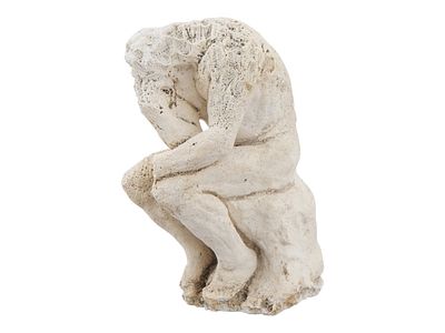 VTG CARVED STONE STATUE AFTER AUGUSTE RODIN THE THINKER. A vintage or antique carved stone 