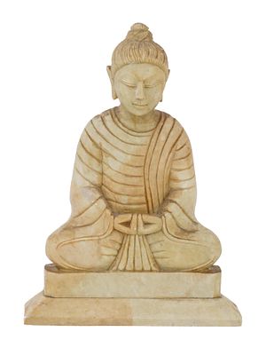 VINTAGE CARVED STONE BUDDHA STATUE MEDITATIVE POSE. A vintage carved stone Buddha statue 