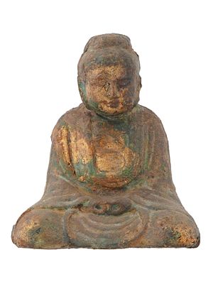 VINTAGE CAST IRON BUDDHA SCULPTURE. A vintage cast iron figurine of Buddha in meditation. Gilt 