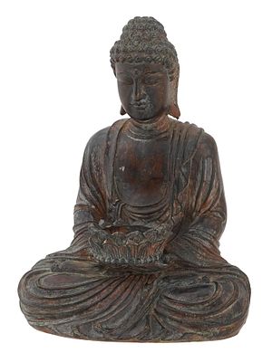 HAND CARVED WOODEN BUDDHA STATUE CANDLE HOLDER. A hand carved wooden candle holder in the form 