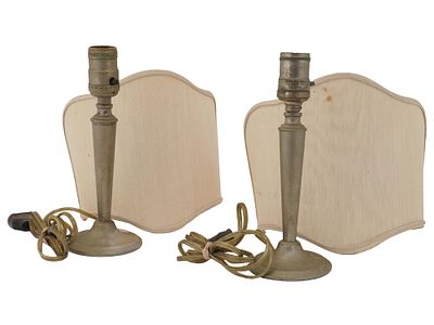 PAIR OF ANTIQUE BRYANT TABLE LAMPS WITH SHADES. A pair of identical antique early 20th-century 