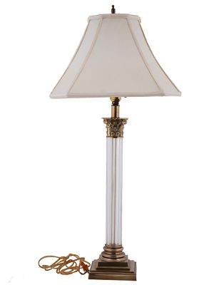 WATERFORD CRYSTAL COLUMN TABLE LAMP WITH SHADE. A vintage Waterford table lamp designed in the 